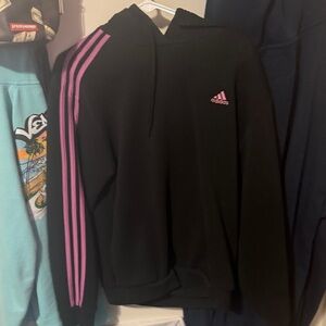 Adidas Women's Black Hoodie with Purple Stripes
